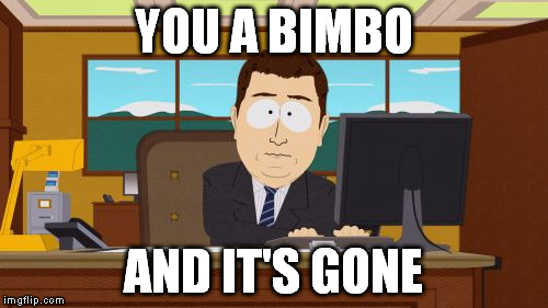 Aaaaand Its Gone | YOU A BIMBO; AND IT'S GONE | image tagged in memes,aaaaand its gone | made w/ Imgflip meme maker