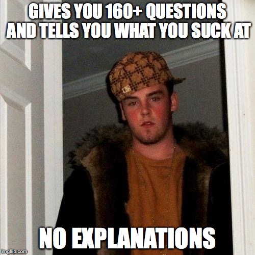 Scumbag Steve Meme | GIVES YOU 160+ QUESTIONS AND TELLS YOU WHAT YOU SUCK AT; NO EXPLANATIONS | image tagged in memes,scumbag steve,medicalschool | made w/ Imgflip meme maker