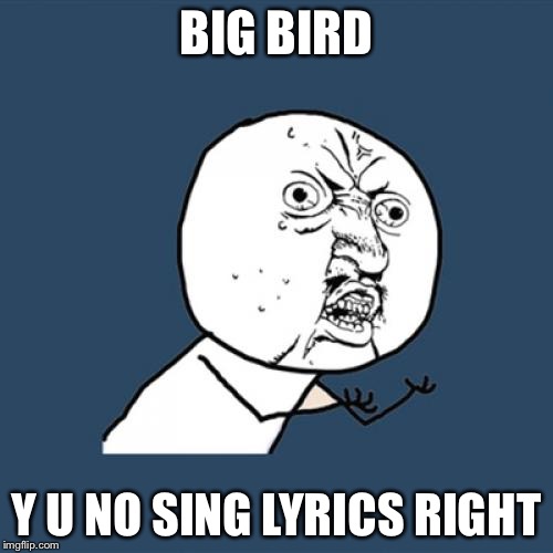 Y U No | BIG BIRD; Y U NO SING LYRICS RIGHT | image tagged in memes,y u no | made w/ Imgflip meme maker