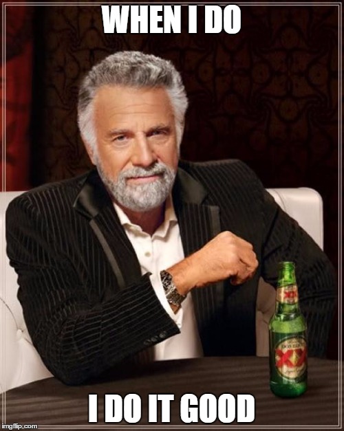 The Most Interesting Man In The World Meme | WHEN I DO; I DO IT GOOD | image tagged in memes,the most interesting man in the world | made w/ Imgflip meme maker