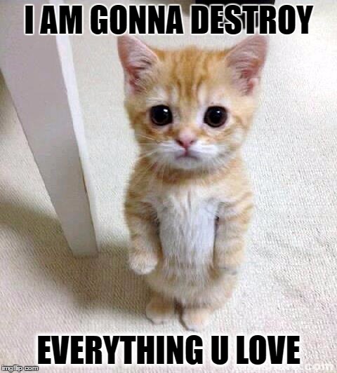Cute Cat | I AM GONNA DESTROY; EVERYTHING U LOVE | image tagged in memes,cute cat | made w/ Imgflip meme maker