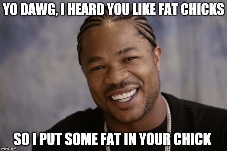 YO DAWG, I HEARD YOU LIKE FAT CHICKS; SO I PUT SOME FAT IN YOUR CHICK | image tagged in fat chicks | made w/ Imgflip meme maker