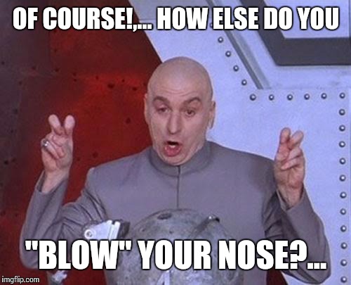 Dr Evil Laser Meme | OF COURSE!,... HOW ELSE DO YOU "BLOW" YOUR NOSE?... | image tagged in memes,dr evil laser | made w/ Imgflip meme maker