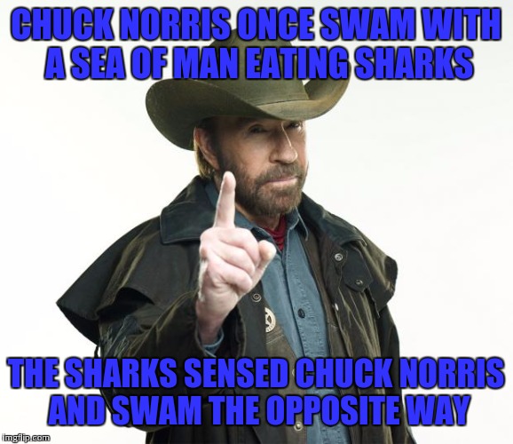 In honor of shark week | CHUCK NORRIS ONCE SWAM WITH A SEA OF MAN EATING SHARKS; THE SHARKS SENSED CHUCK NORRIS AND SWAM THE OPPOSITE WAY | image tagged in chuck norris,sharks,shark week | made w/ Imgflip meme maker