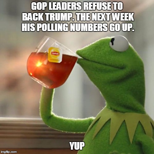 Truck Fump | GOP LEADERS REFUSE TO BACK TRUMP. THE NEXT WEEK HIS POLLING NUMBERS GO UP. YUP | image tagged in memes,but thats none of my business,kermit the frog,donald trump | made w/ Imgflip meme maker