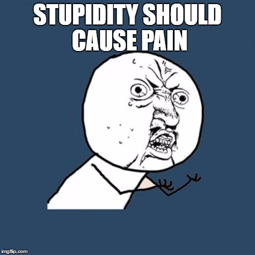 Y U No | STUPIDITY SHOULD CAUSE PAIN | image tagged in memes,y u no | made w/ Imgflip meme maker