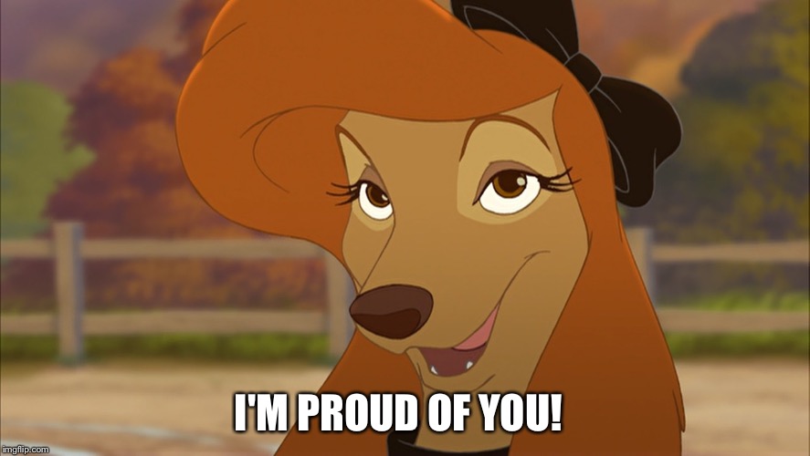 I'm Proud Of You! | I'M PROUD OF YOU! | image tagged in dixie smiling,memes,disney,the fox and the hound 2,reba mcentire,dog | made w/ Imgflip meme maker