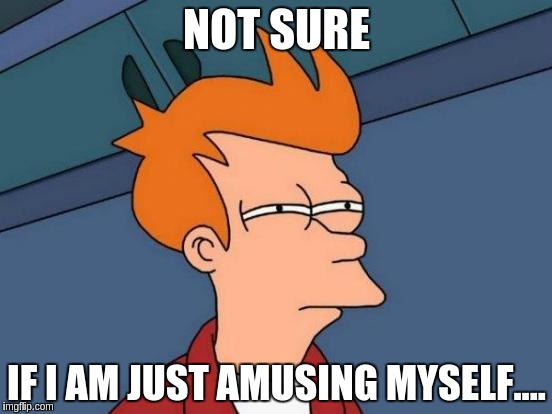 Futurama Fry | NOT SURE; IF I AM JUST AMUSING MYSELF.... | image tagged in memes,futurama fry | made w/ Imgflip meme maker
