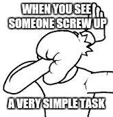 We all know that one guy who can't make freaking toast | WHEN YOU SEE SOMEONE SCREW UP; A VERY SIMPLE TASK | image tagged in facepalm | made w/ Imgflip meme maker