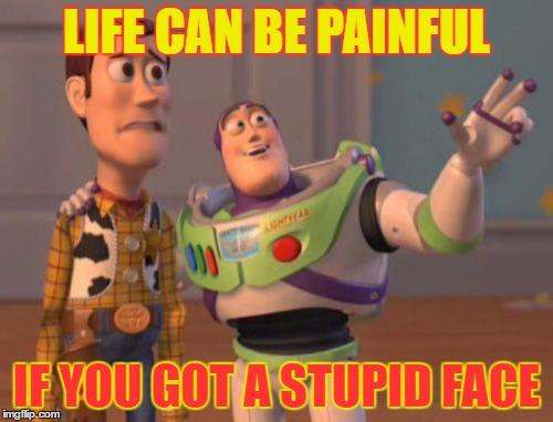 X, X Everywhere | LIFE CAN BE PAINFUL; IF YOU GOT A STUPID FACE | image tagged in memes,x x everywhere | made w/ Imgflip meme maker