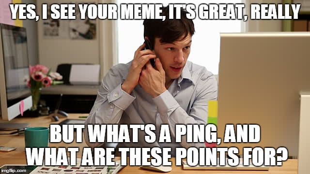 YES, I SEE YOUR MEME, IT'S GREAT, REALLY BUT WHAT'S A PING, AND WHAT ARE THESE POINTS FOR? | made w/ Imgflip meme maker