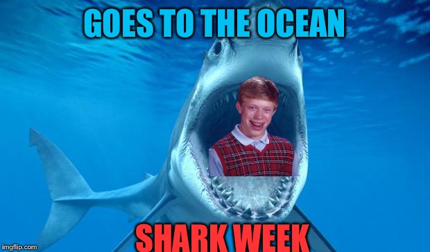 shark open mouth | GOES TO THE OCEAN; SHARK WEEK | image tagged in shark open mouth,memes,funny,bad luck brian | made w/ Imgflip meme maker
