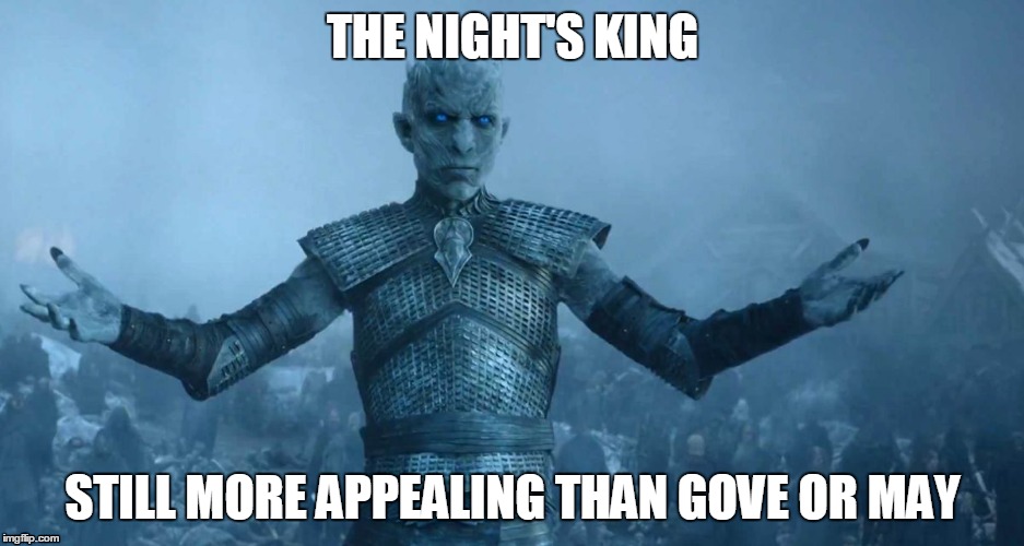 nights king | THE NIGHT'S KING; STILL MORE APPEALING THAN GOVE OR MAY | image tagged in nights king | made w/ Imgflip meme maker
