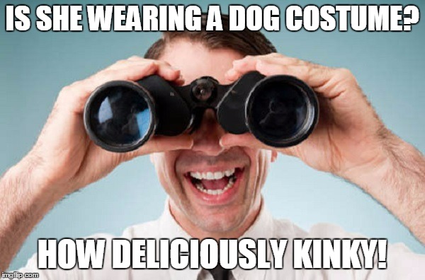 IS SHE WEARING A DOG COSTUME? HOW DELICIOUSLY KINKY! | made w/ Imgflip meme maker