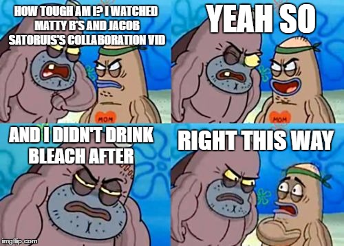 How Tough Are You Meme | HOW TOUGH AM I? I WATCHED MATTY B'S AND JACOB SATORUIS'S COLLABORATION VID; YEAH SO; RIGHT THIS WAY; AND I DIDN'T DRINK BLEACH AFTER | image tagged in memes,how tough are you | made w/ Imgflip meme maker