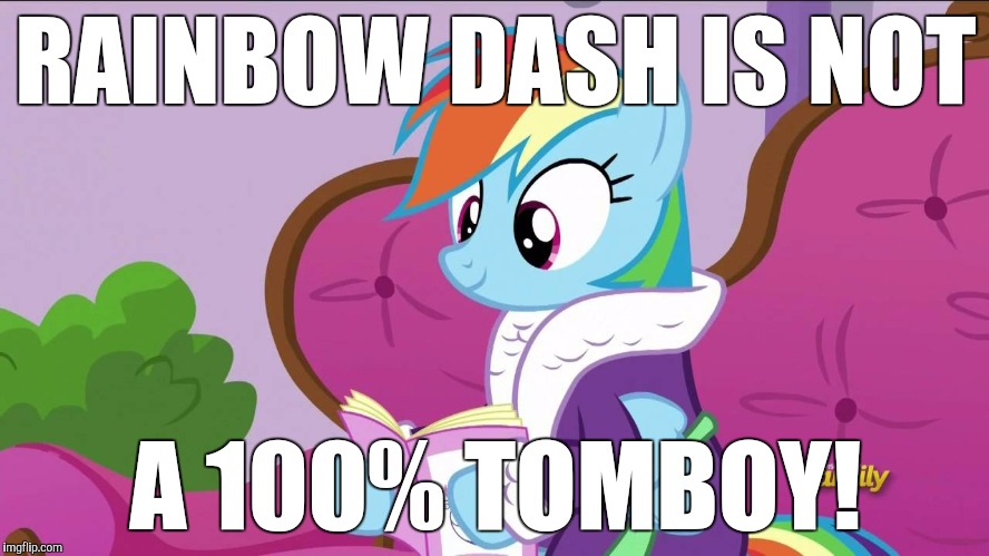 Rainbow Dash caught at the spa | RAINBOW DASH IS NOT; A 100% TOMBOY! | image tagged in rainbow dash caught at the spa | made w/ Imgflip meme maker