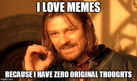 One Does Not Simply | I LOVE MEMES; BECAUSE I HAVE ZERO ORIGINAL THOUGHTS | image tagged in memes,one does not simply | made w/ Imgflip meme maker