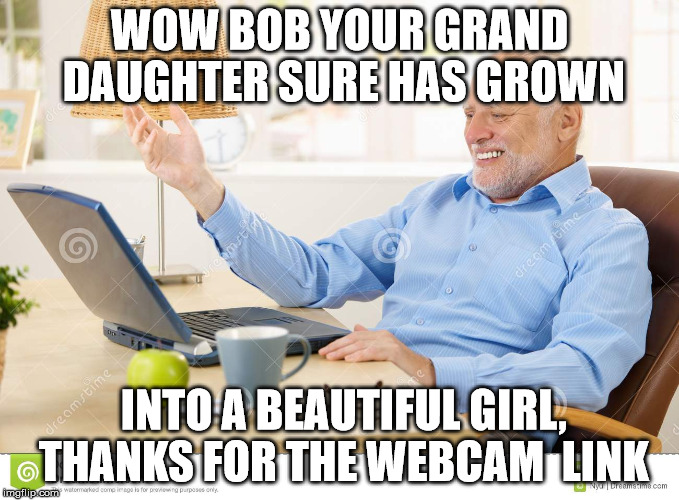 website | WOW BOB YOUR GRAND DAUGHTER SURE HAS GROWN; INTO A BEAUTIFUL GIRL, THANKS FOR THE WEBCAM  LINK | image tagged in computer guy | made w/ Imgflip meme maker
