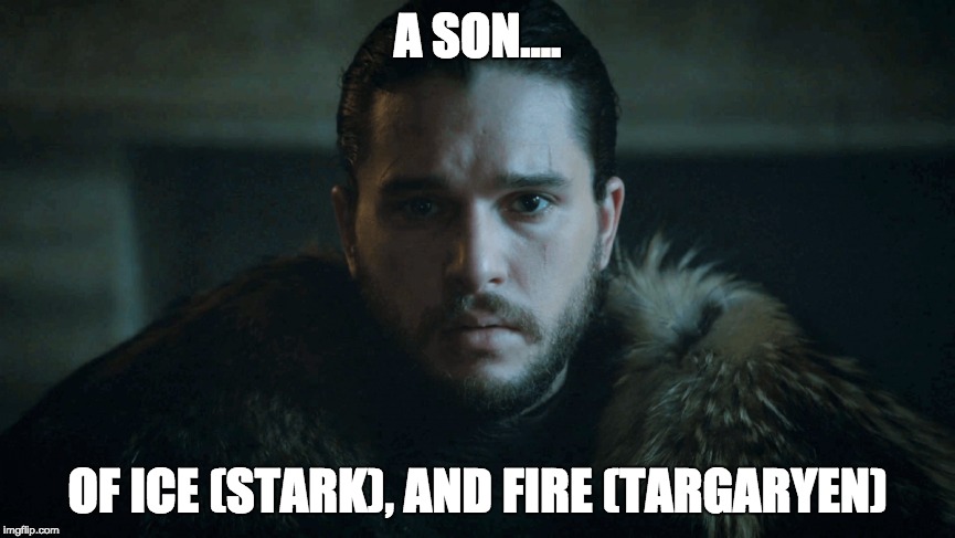 Jon Snow is the whole meaning of game of thrones. | A SON.... OF ICE (STARK), AND FIRE (TARGARYEN) | image tagged in game of thrones,jon snow,targaryen,stark,ice,fire | made w/ Imgflip meme maker