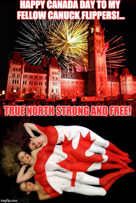 Canada Day!  | HAPPY CANADA DAY TO MY FELLOW CANUCK FLIPPERS!... TRUE NORTH STRONG AND FREE! | image tagged in sewmyeyesshut,canada day,memes | made w/ Imgflip meme maker