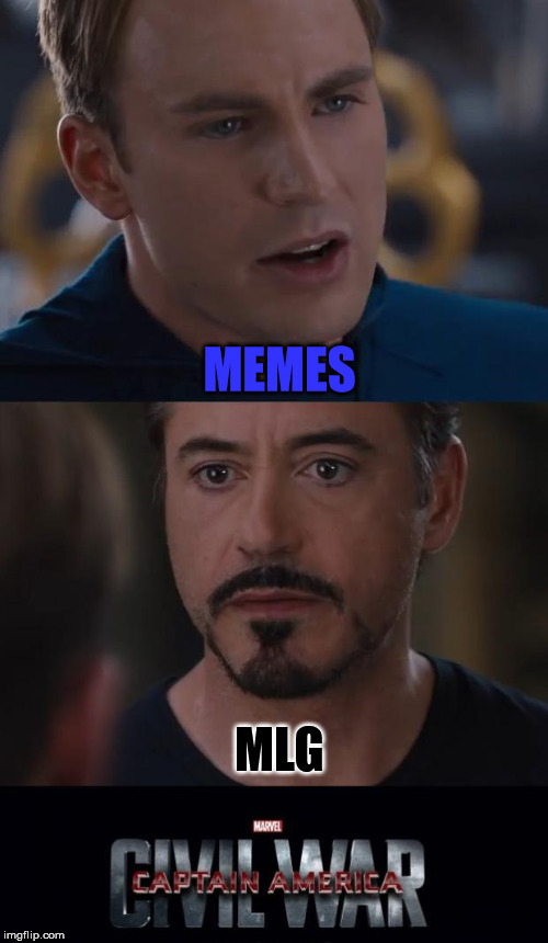 Memes Vs, MLG | MEMES; MLG | image tagged in memes,marvel civil war,memes,mlg | made w/ Imgflip meme maker