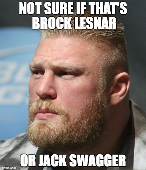 NOT SURE IF THAT'S BROCK LESNAR; OR JACK SWAGGER | image tagged in wwe,wwe brock lesnar,brock lesnar | made w/ Imgflip meme maker