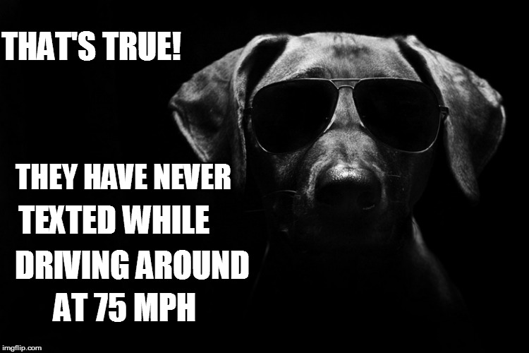 THAT'S TRUE! AT 75 MPH THEY HAVE NEVER TEXTED WHILE DRIVING AROUND | made w/ Imgflip meme maker