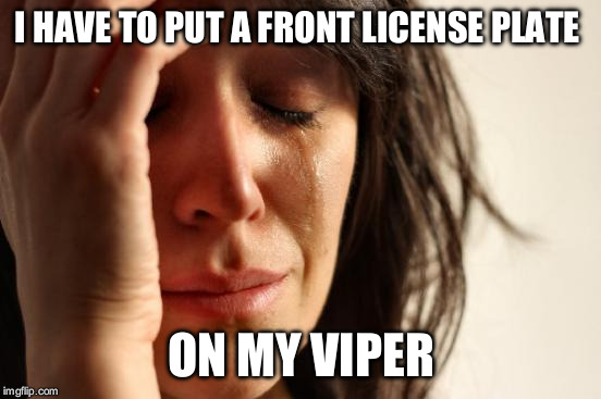 First World Problems | I HAVE TO PUT A FRONT LICENSE PLATE; ON MY VIPER | image tagged in memes,first world problems | made w/ Imgflip meme maker