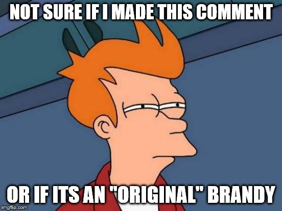 Futurama Fry Meme | NOT SURE IF I MADE THIS COMMENT OR IF ITS AN "ORIGINAL" BRANDY | image tagged in memes,futurama fry | made w/ Imgflip meme maker