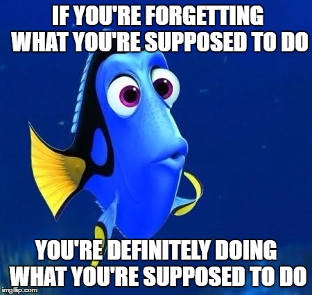 The "Dory Way of Life" | IF YOU'RE FORGETTING WHAT YOU'RE SUPPOSED TO DO; YOU'RE DEFINITELY DOING WHAT YOU'RE SUPPOSED TO DO | image tagged in dory forgets,forgot,forgetting,forget | made w/ Imgflip meme maker