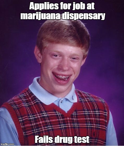 Bad Luck Brian | Applies for job at marijuana dispensary; Fails drug test | image tagged in memes,bad luck brian | made w/ Imgflip meme maker