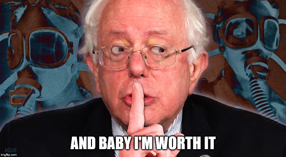 Bernie Shh | AND BABY I'M WORTH IT | image tagged in bernie shh | made w/ Imgflip meme maker