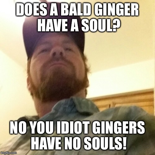 DOES A BALD GINGER HAVE A SOUL? NO YOU IDIOT GINGERS HAVE NO SOULS! | image tagged in ginger | made w/ Imgflip meme maker