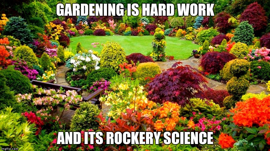 GARDENING IS HARD WORK; AND ITS ROCKERY SCIENCE | image tagged in gardening,rocket science | made w/ Imgflip meme maker
