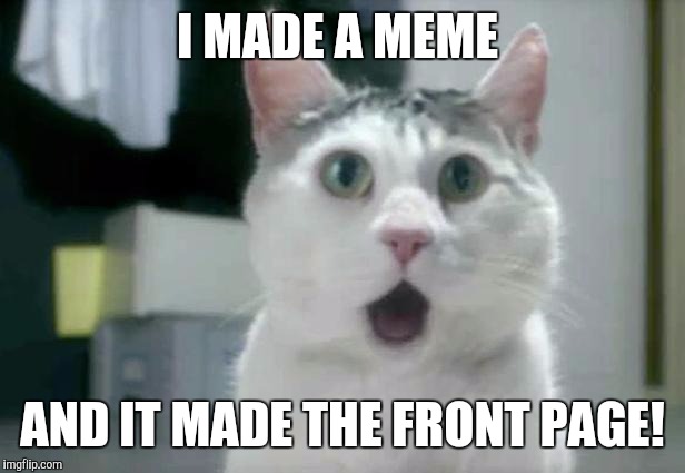 OMG I did it! | I MADE A MEME; AND IT MADE THE FRONT PAGE! | image tagged in memes,omg cat,imgflip | made w/ Imgflip meme maker