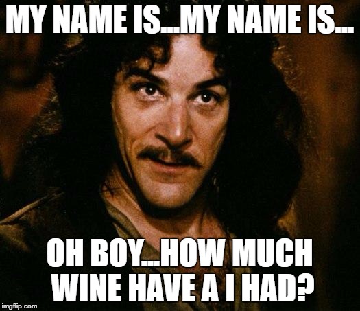 Inigo Montoya Meme | MY NAME IS...MY NAME IS... OH BOY...HOW MUCH WINE HAVE A I HAD? | image tagged in memes,inigo montoya | made w/ Imgflip meme maker