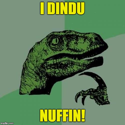 Philosoraptor Meme | I DINDU NUFFIN! | image tagged in memes,philosoraptor | made w/ Imgflip meme maker