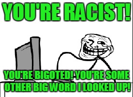 YOU'RE RACIST! YOU'RE BIGOTED! YOU'RE SOME OTHER BIG WORD I LOOKED UP! | made w/ Imgflip meme maker