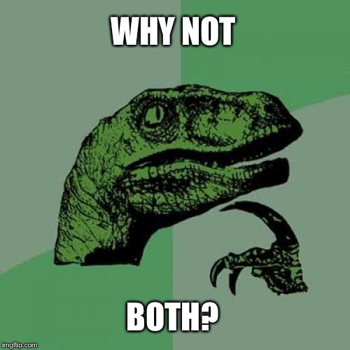 Philosoraptor Meme | WHY NOT BOTH? | image tagged in memes,philosoraptor | made w/ Imgflip meme maker