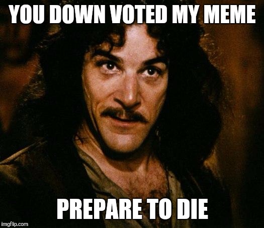 Inigo Montoya | YOU DOWN VOTED MY MEME; PREPARE TO DIE | image tagged in memes,inigo montoya | made w/ Imgflip meme maker