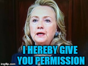 I HEREBY GIVE YOU PERMISSION | image tagged in hillary | made w/ Imgflip meme maker