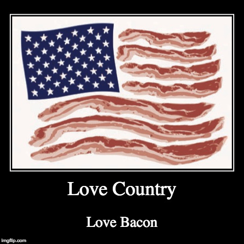 Loving Country and Loving Bacon | image tagged in funny,demotivationals,bacon,usa,4th of july,flag | made w/ Imgflip demotivational maker