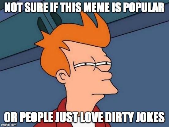 NOT SURE IF THIS MEME IS POPULAR OR PEOPLE JUST LOVE DIRTY JOKES | image tagged in memes,futurama fry | made w/ Imgflip meme maker