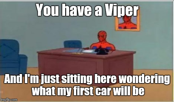 You have a Viper And I'm just sitting here wondering what my first car will be | made w/ Imgflip meme maker