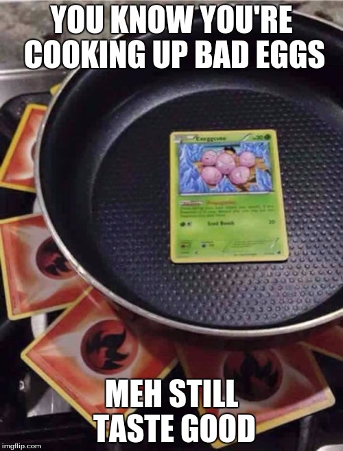 pokémon cooking | YOU KNOW YOU'RE COOKING UP BAD EGGS; MEH STILL TASTE GOOD | image tagged in pokmon cooking | made w/ Imgflip meme maker
