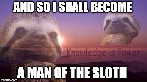 Sloth | AND SO I SHALL BECOME; A MAN OF THE SLOTH | image tagged in sloth | made w/ Imgflip meme maker