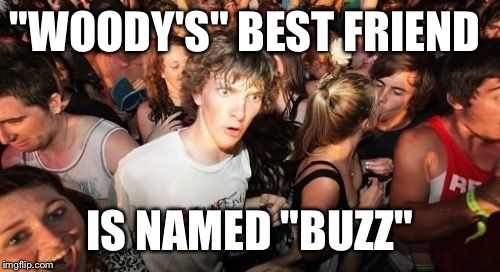 Disney, you pervert! | "WOODY'S" BEST FRIEND; IS NAMED "BUZZ" | image tagged in memes,sudden clarity clarence,funny | made w/ Imgflip meme maker