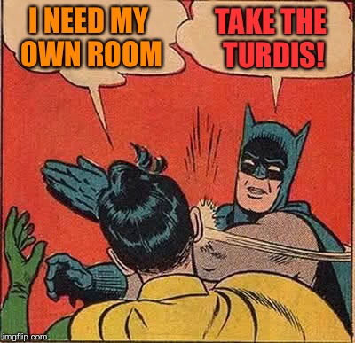 Batman Slapping Robin Meme | I NEED MY OWN ROOM TAKE THE TURDIS! | image tagged in memes,batman slapping robin | made w/ Imgflip meme maker