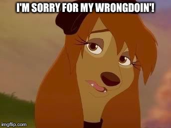 I'm Sorry For My Wrongdoin' | I'M SORRY FOR MY WRONGDOIN'! | image tagged in dixie melancholy,memes,disney,the fox and the hound 2,reba mcentire,dog | made w/ Imgflip meme maker