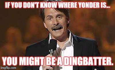 Jeff Foxworthy  | IF YOU DON'T KNOW WHERE YONDER IS... YOU MIGHT BE A DINGBATTER. | image tagged in jeff foxworthy | made w/ Imgflip meme maker